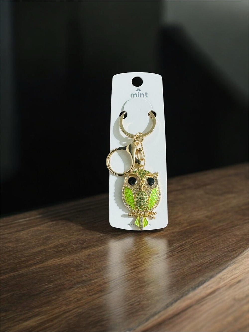 Owl Green Gold Bag Charm & Keychain
